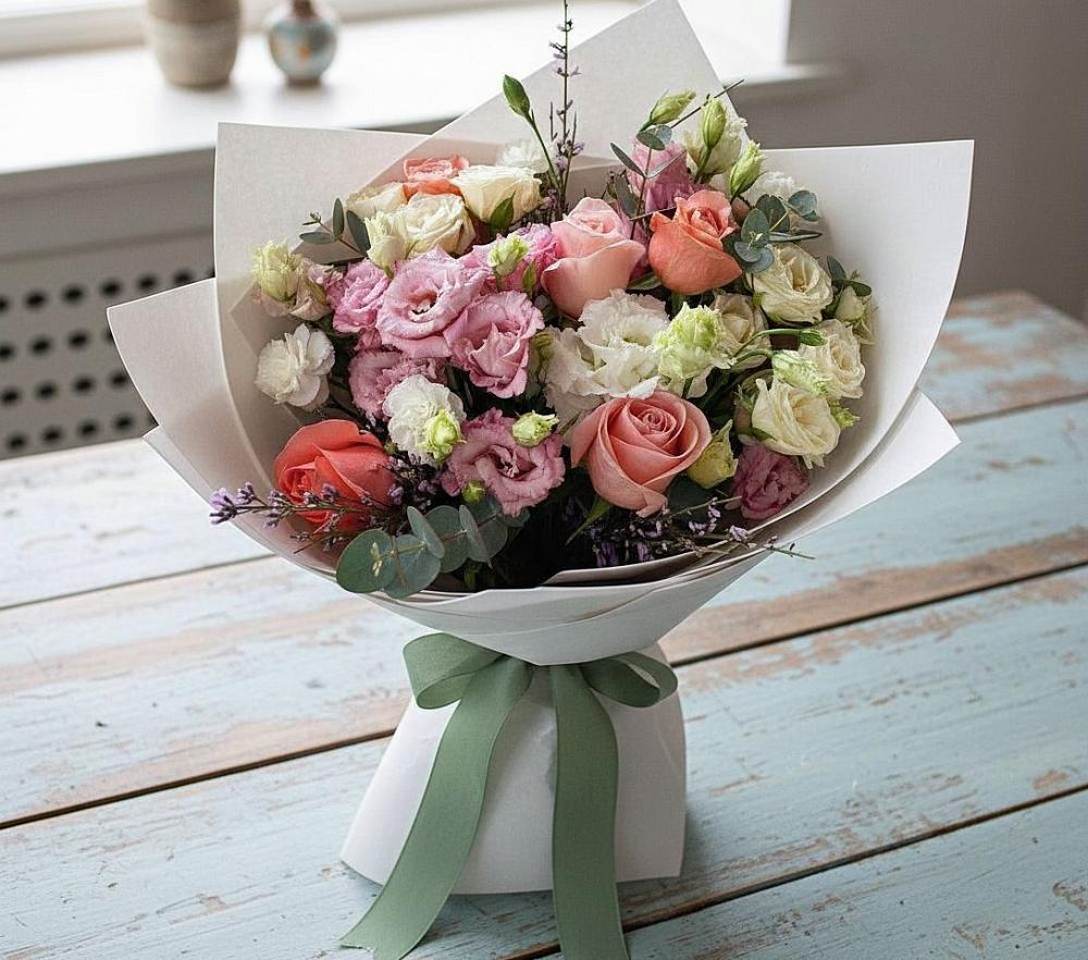 Букет цветов из: Розы, Лизиантусы и Гвоздики в Серове Свердловская область