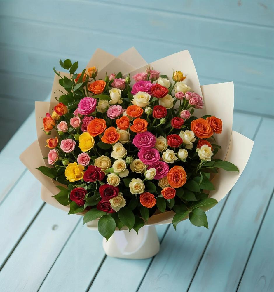 Букет Микс из разноцветных кустовых роз в Серове Свердловская область