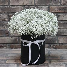 Цветочная композиция из Гипсофила в шляпной коробке в Серове Свердловская область